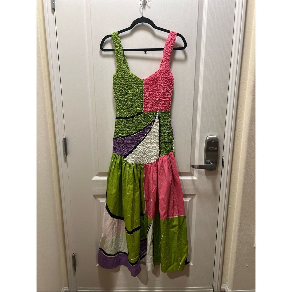 SWF Mottled Midi Dress in scooped hemline detail printed design size S NWOT$399 - Picture 6 of 8